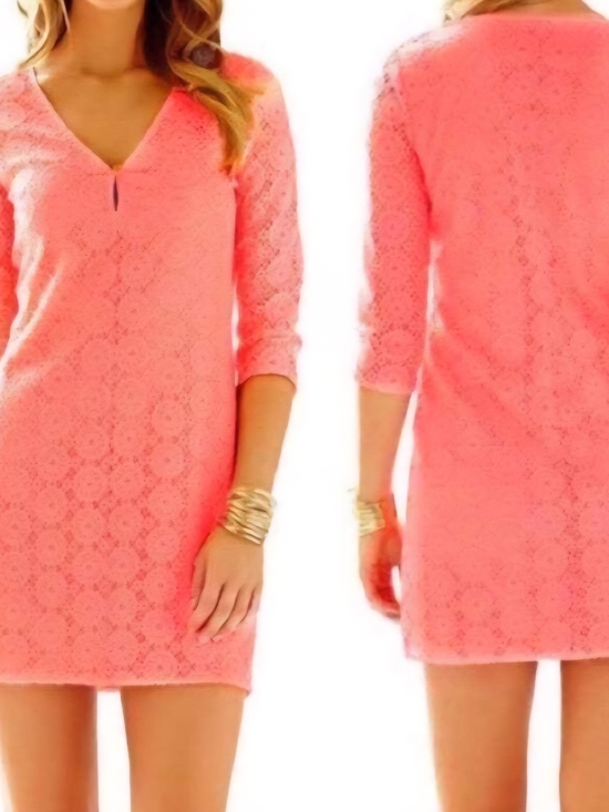 Lilly Pulitzer Dresses & Skirts - Lilly Pulitzer Floral Lace Shift Dress V-Neck 3/4 Sleeve Lined Medium